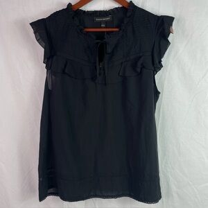 NWT BANANA REPUBLIC Women's Pleated Ruffles PINTUCK Top Blouse Size L Black